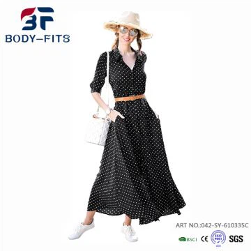 maxi abito manica lunga a pois