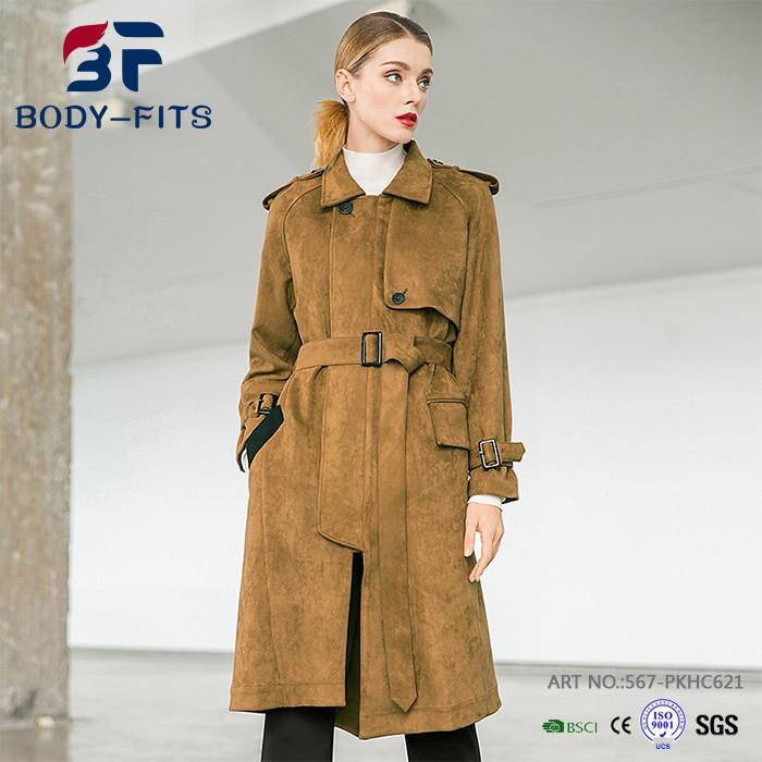 Women's Suede Trench Coat With Belt